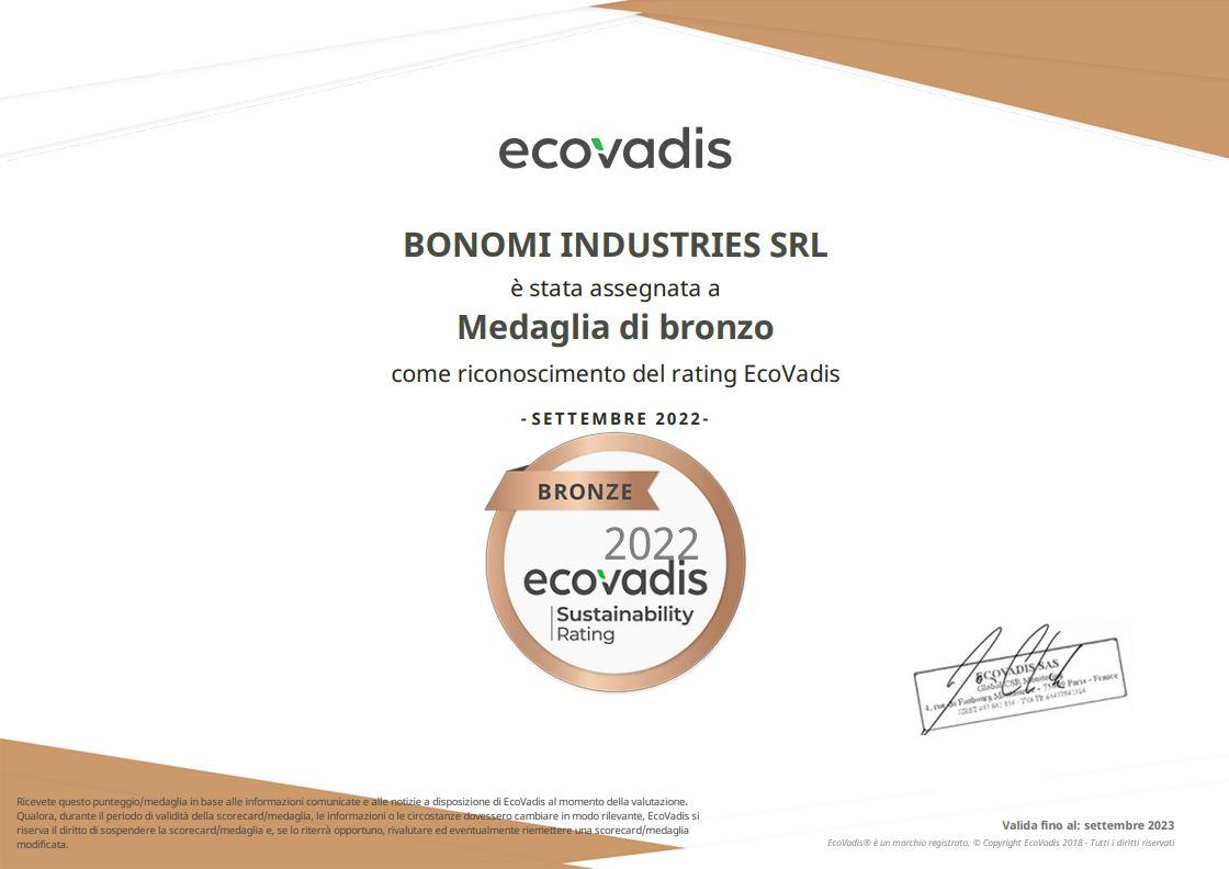 2022 Bonomi Industries EcoVadis certificate